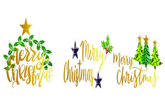 3 Merry Christmas Gold Text Illustrations for Local Branding
