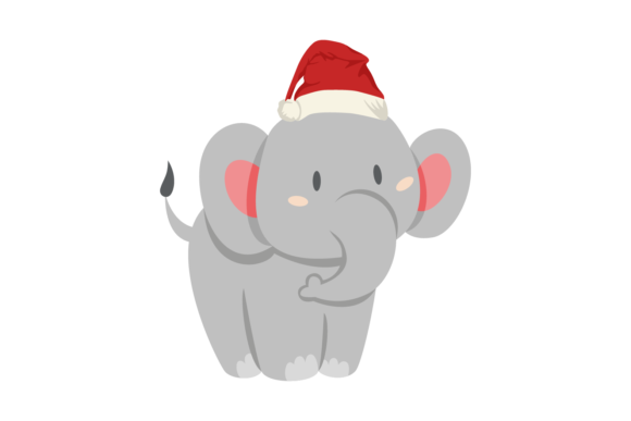 Animals Elephant Wearing Christmas Hats Illustration