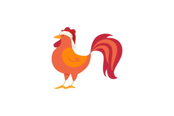 Animals Rooster Wearing Christmas Hats Illustrations
