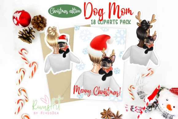 Christmas Dog Mom PNG Frenchie Mom Illustrations