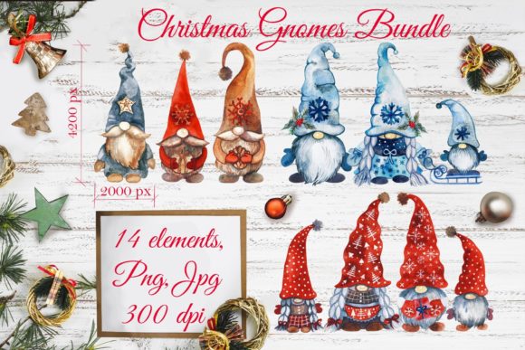 Christmas Gnomes Watercolor Illustrations