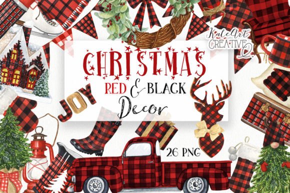 Christmas Red and Black Decor Illustrations