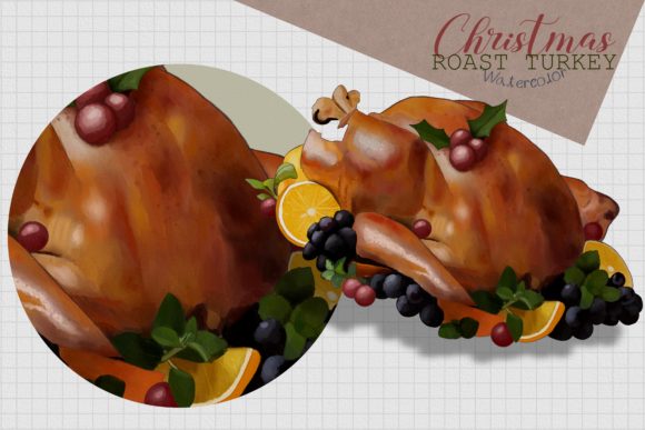Christmas Roast Turkey Watercolor Illustrations