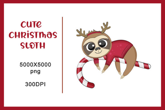 Cute Christmas Sloth Clipart Illustrations
