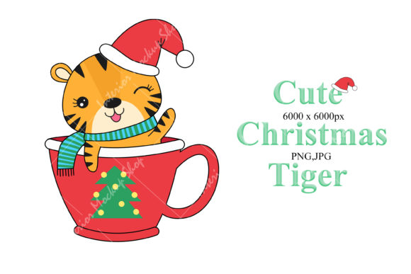 Cute Christmas Tiger - 2 Illustrations for Festive Content