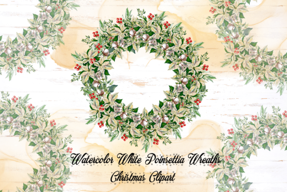 White Christmas Flower Wreaths Illustrations for Handmade Creations